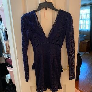 Hello Molly long sleeve lace mini dress navy